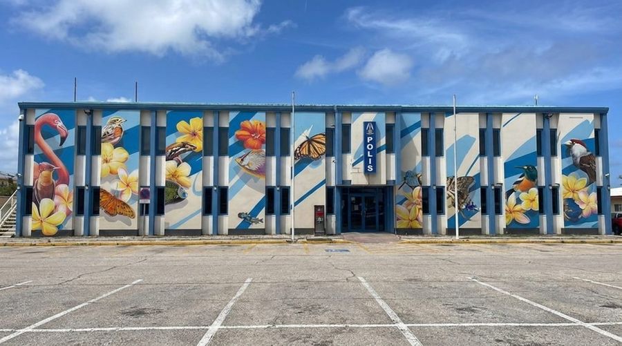 The painted police station wall in San Nicolas