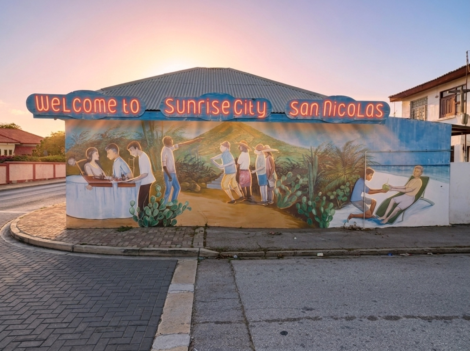 Welcome to Sunrise City sign, San Nicolas, Aruba